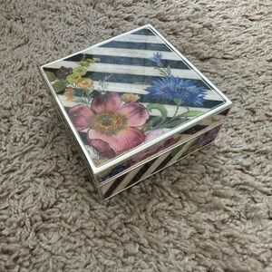 Mackenzie Childs Floral Market Striped Decorative Trinket Storage Jewelry Box